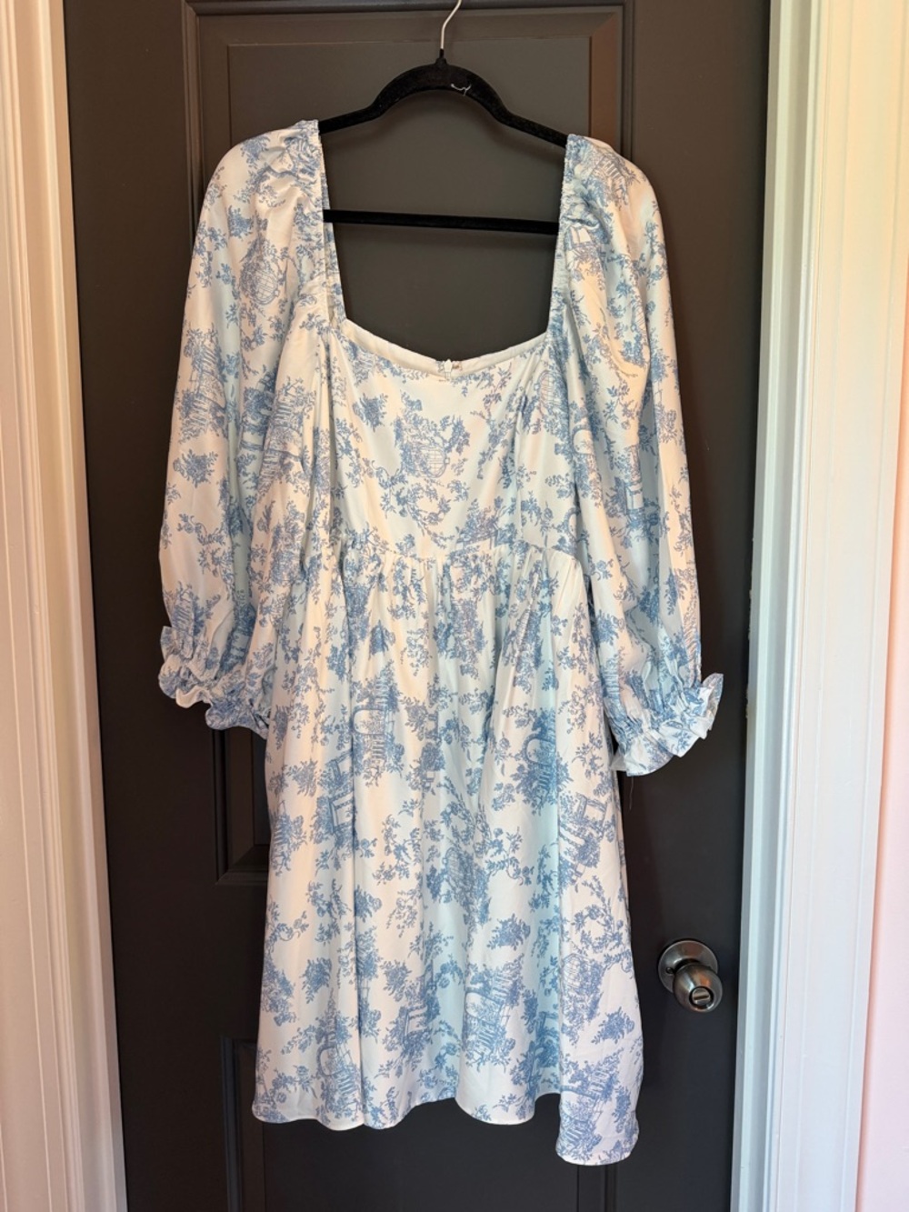ARULA White Dress with Light Blue Toile Print